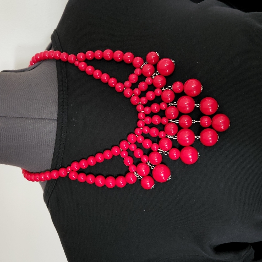 Red Beaded Bib Statement Necklace